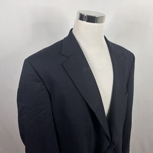 Stafford 48L Sport Coat Worsted Wool Blend Navy Blue Two Button Fully Lined